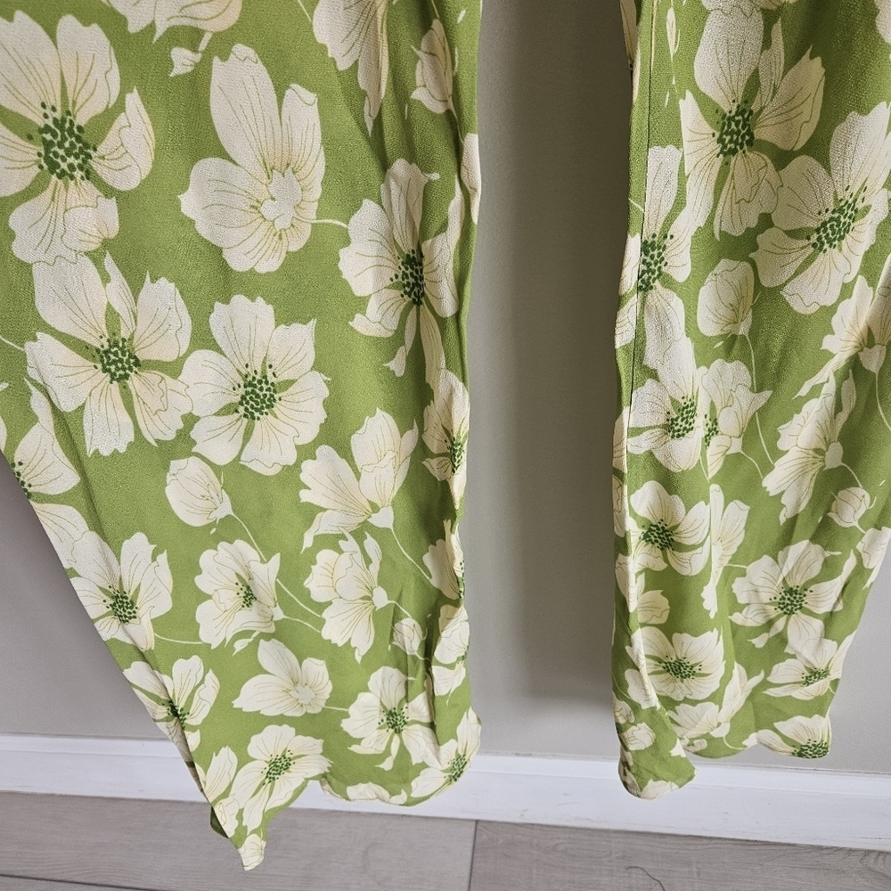 Reformation Green Floral Gale Sheer Mid Rise Bias Pant In Lovebird - Picture 8 of 14